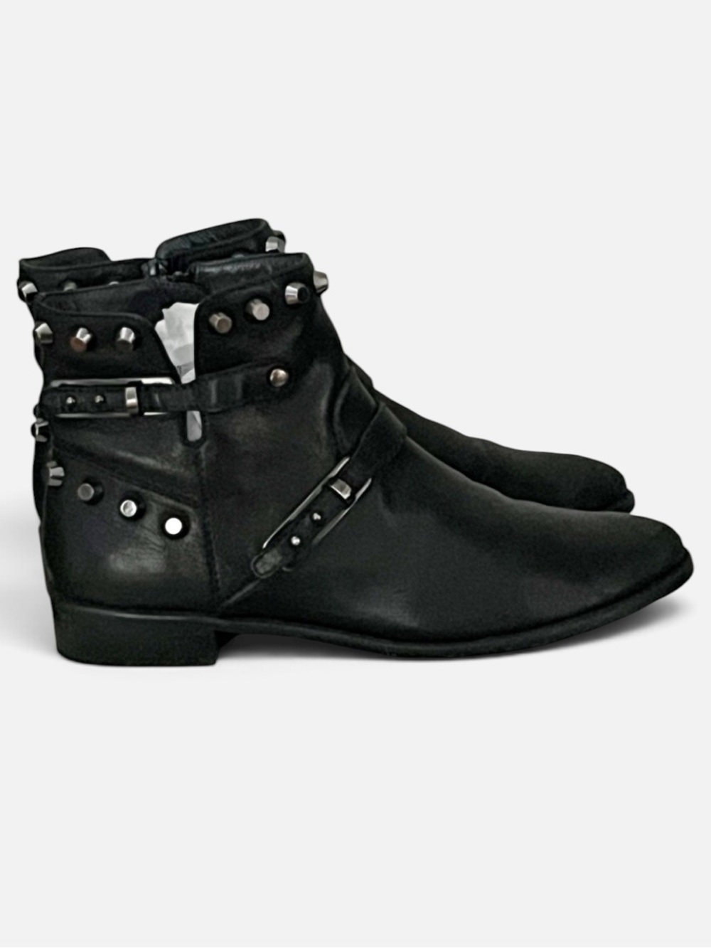 Stuart Weitzman GoWest Black Leather Studded Moto Ankle Boots Size 7